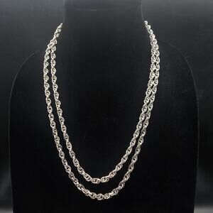 Lady Remington Long Silver Tone Chain Necklace Opera Layering Vintage